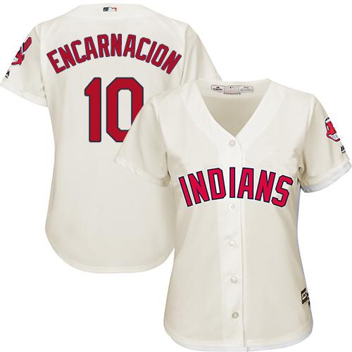 Indians #10 Edwin Encarnacion Cream Alternate Women's Stitched MLB Jersey - Click Image to Close